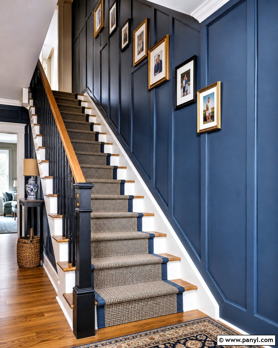 Blue Board and Batten Staircase Wall - 20 blue board and batten wall ideas