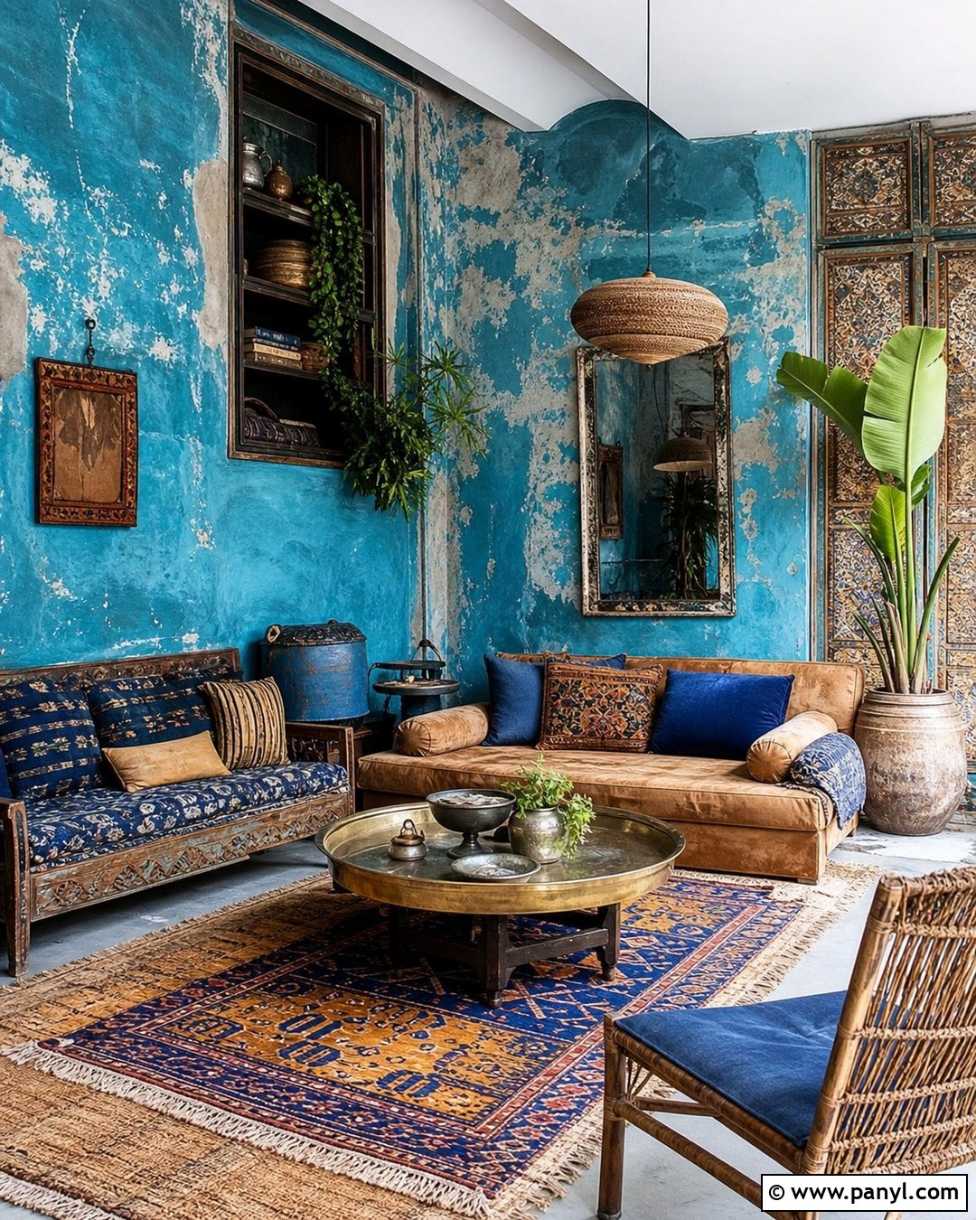 Blue Bohemian Decayed Room - 20 Blue Wall Decayed Room Ideas