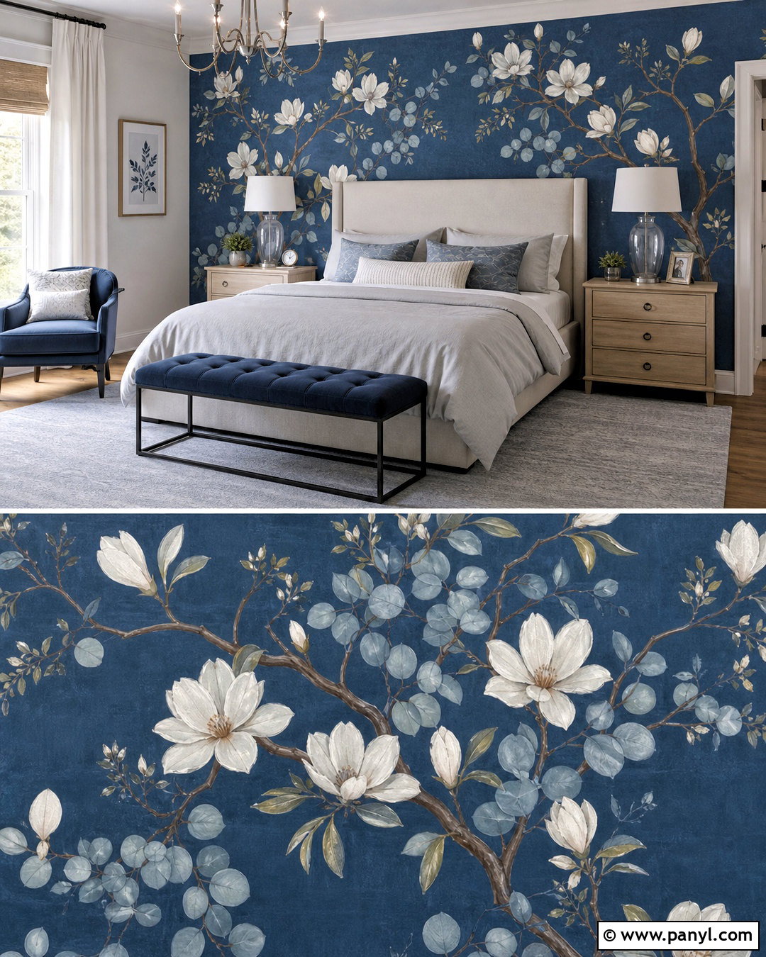 Blue Botanical Floral Wall Painting - 20 floral wall painting ideas