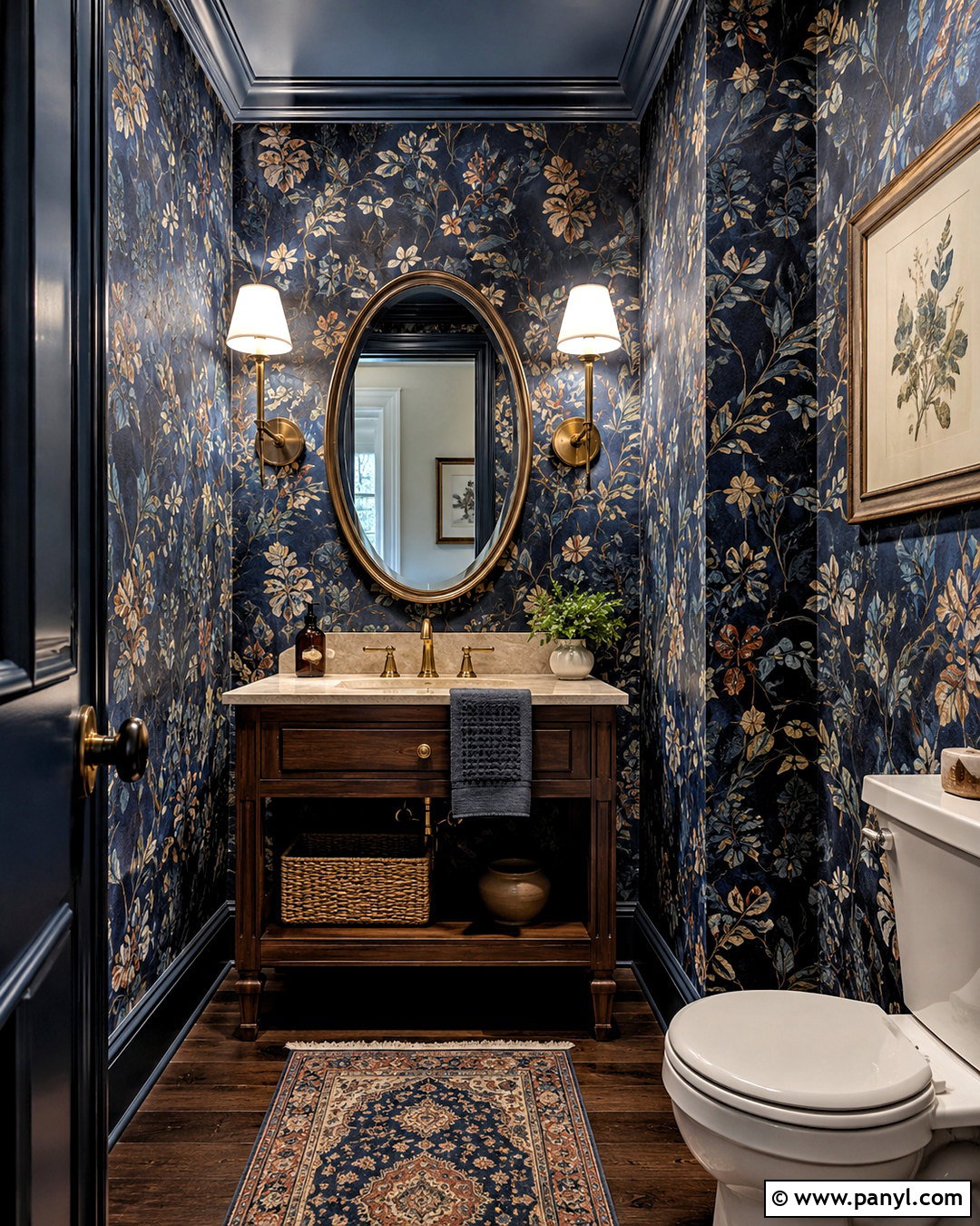 Blue Botanical Wallpaper Bathroom - 20 moody blue bathroom ideas