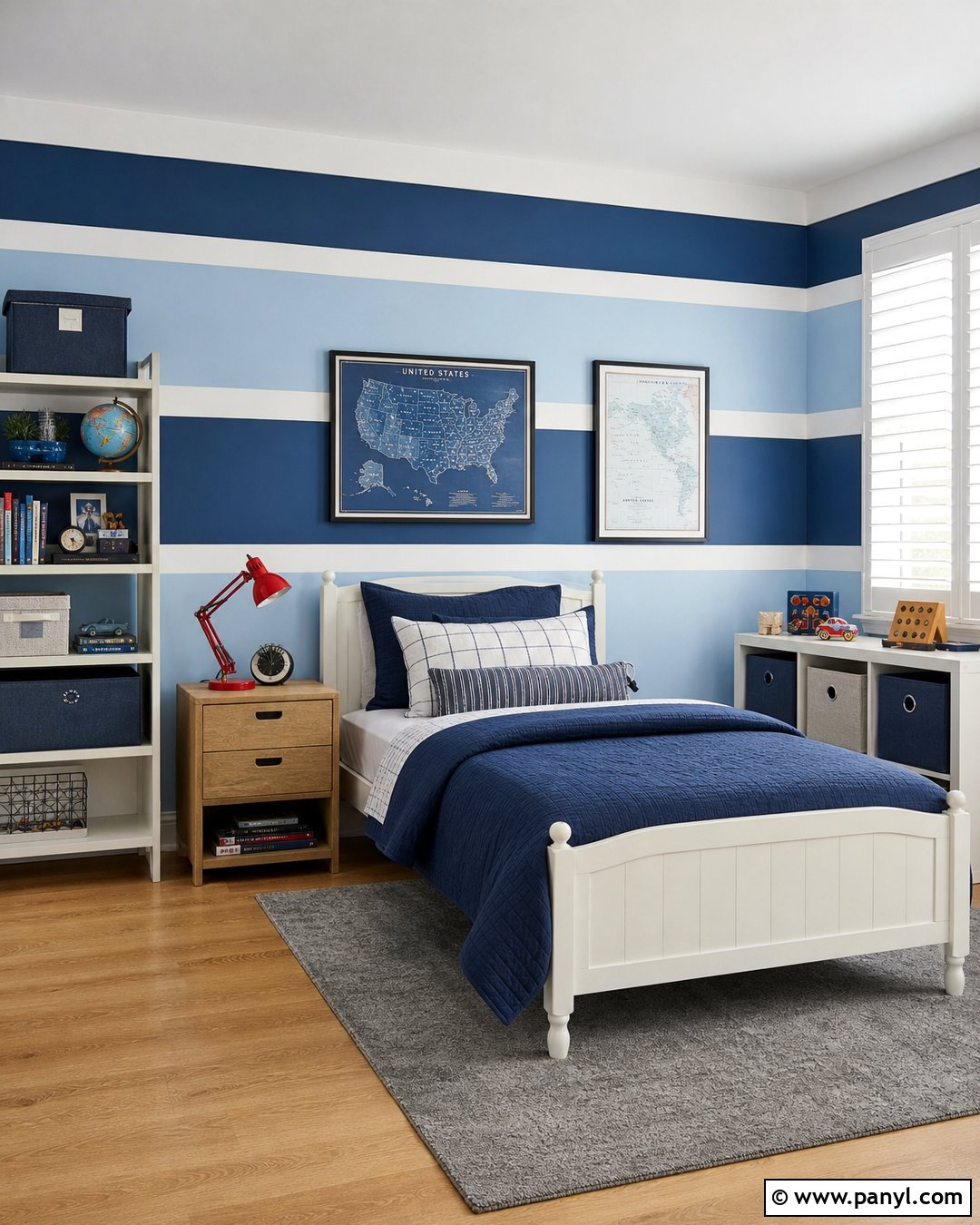 Blue Boys Bedroom Wall Paint Stripes - 30 Wall Lines Paint Stripes