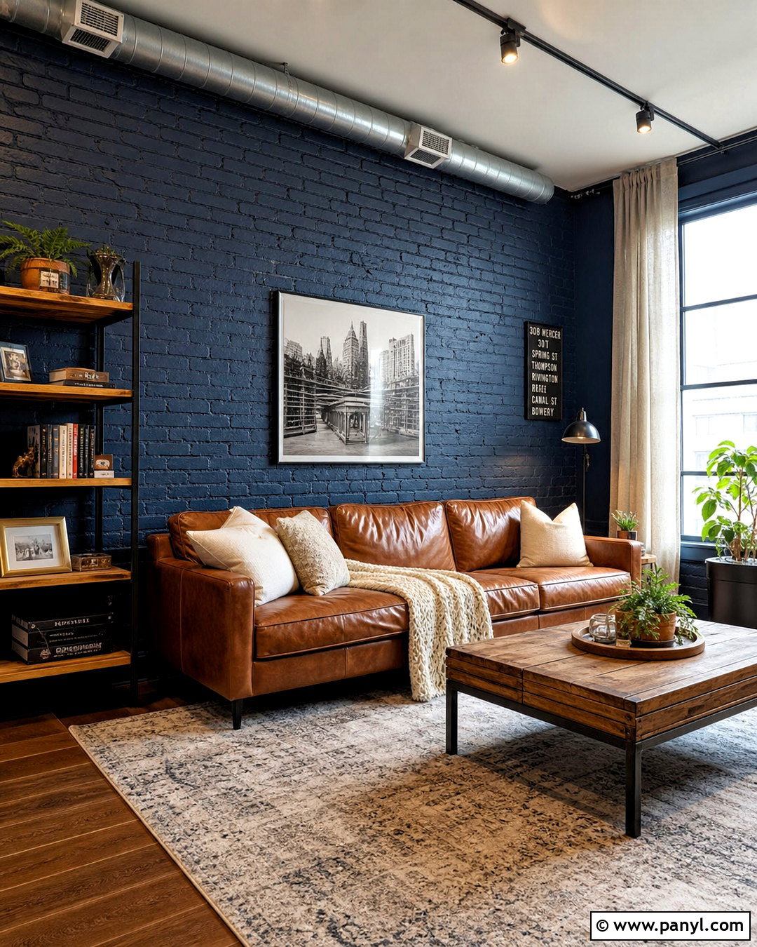 Blue Brick Accent Wall With Industrial Decor - 20 blue accent wall living room ideas