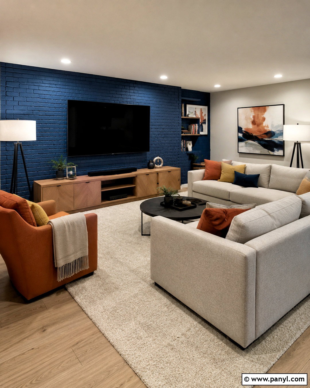 Blue Brick Basement Media Wall - 20 blue brick wall ideas
