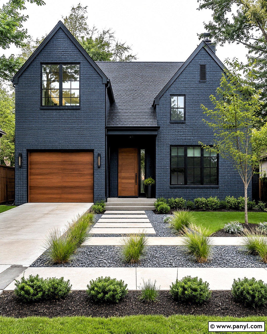 Blue Brick House With Modern Garage Door - 20 blue brick house exterior ideas