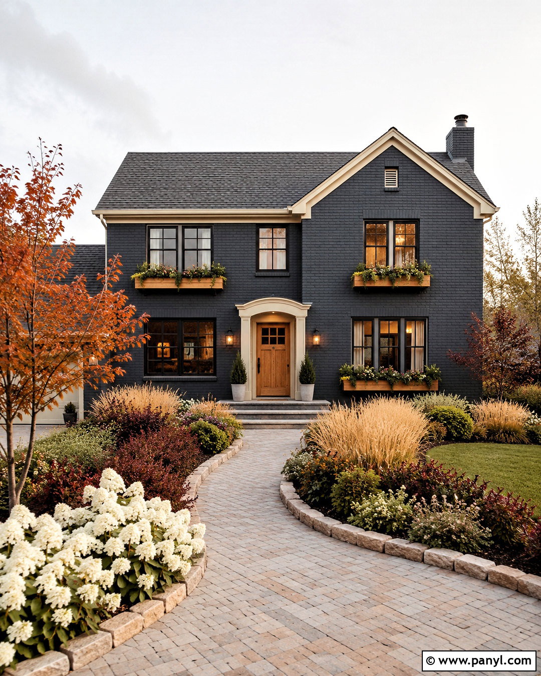 Blue Brick House With Warm Landscaping - 20 blue brick house exterior ideas