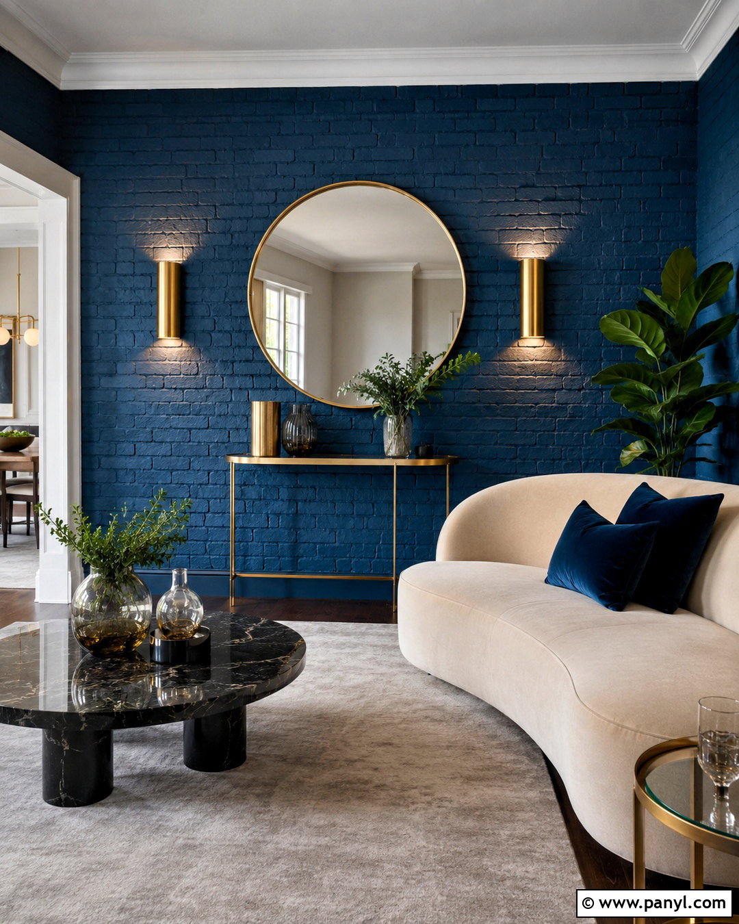 Blue Brick Wall With Brass Accents - 20 blue brick wall ideas