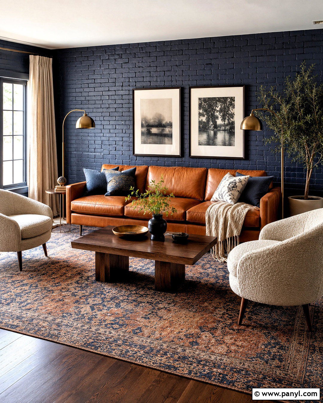 Blue Brick Wall With Leather Seating - 20 blue brick wall ideas