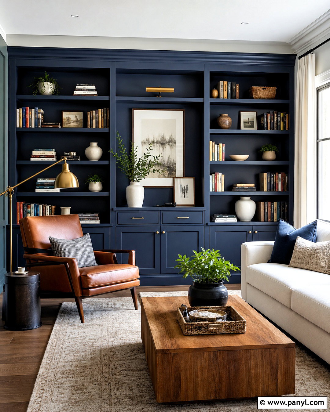 Blue Built-In Bookshelf Accent Wall - 40 Blue Accent Wall Ideas