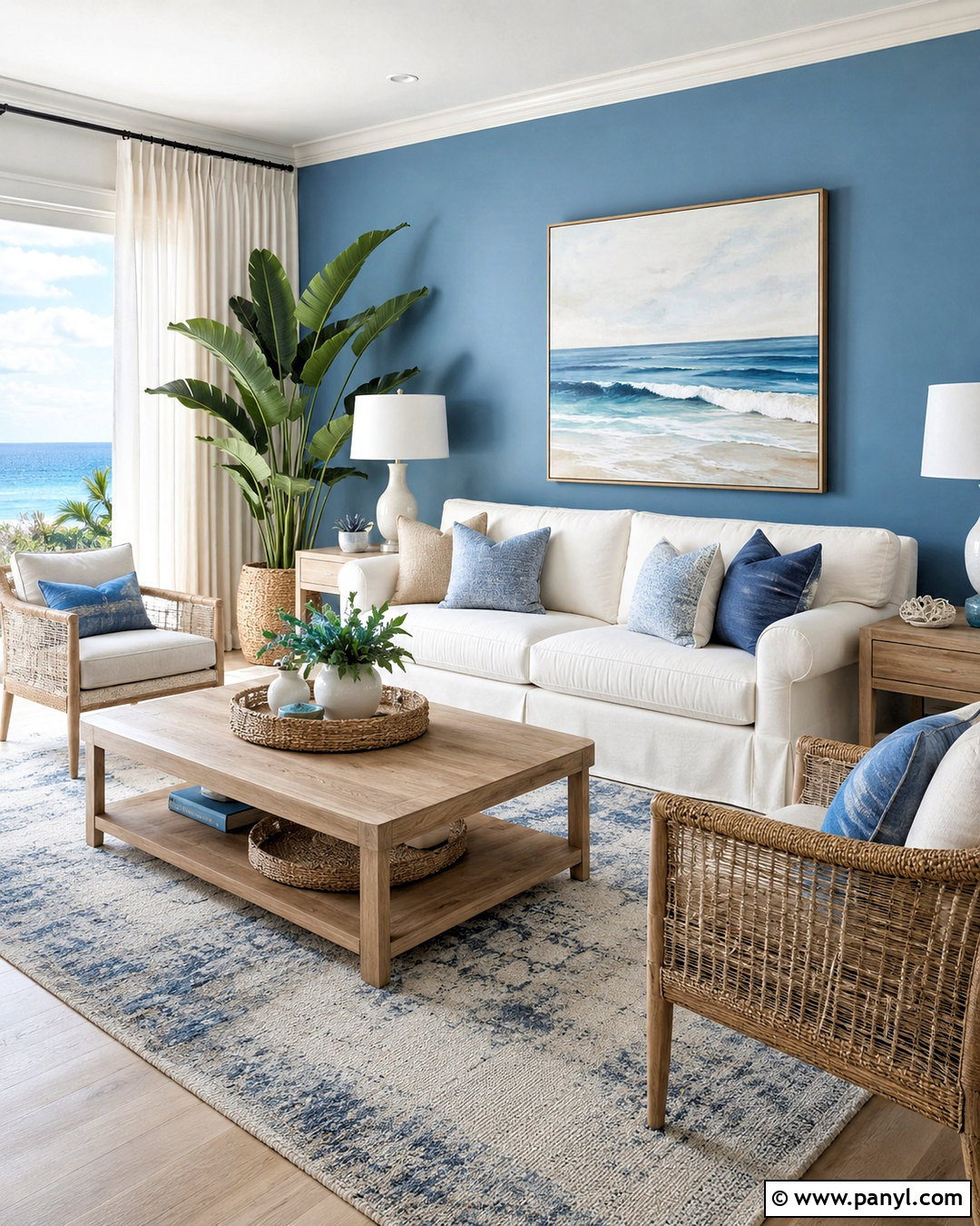 Blue Coastal Living Room Accent Wall - 40 Blue Accent Wall Ideas