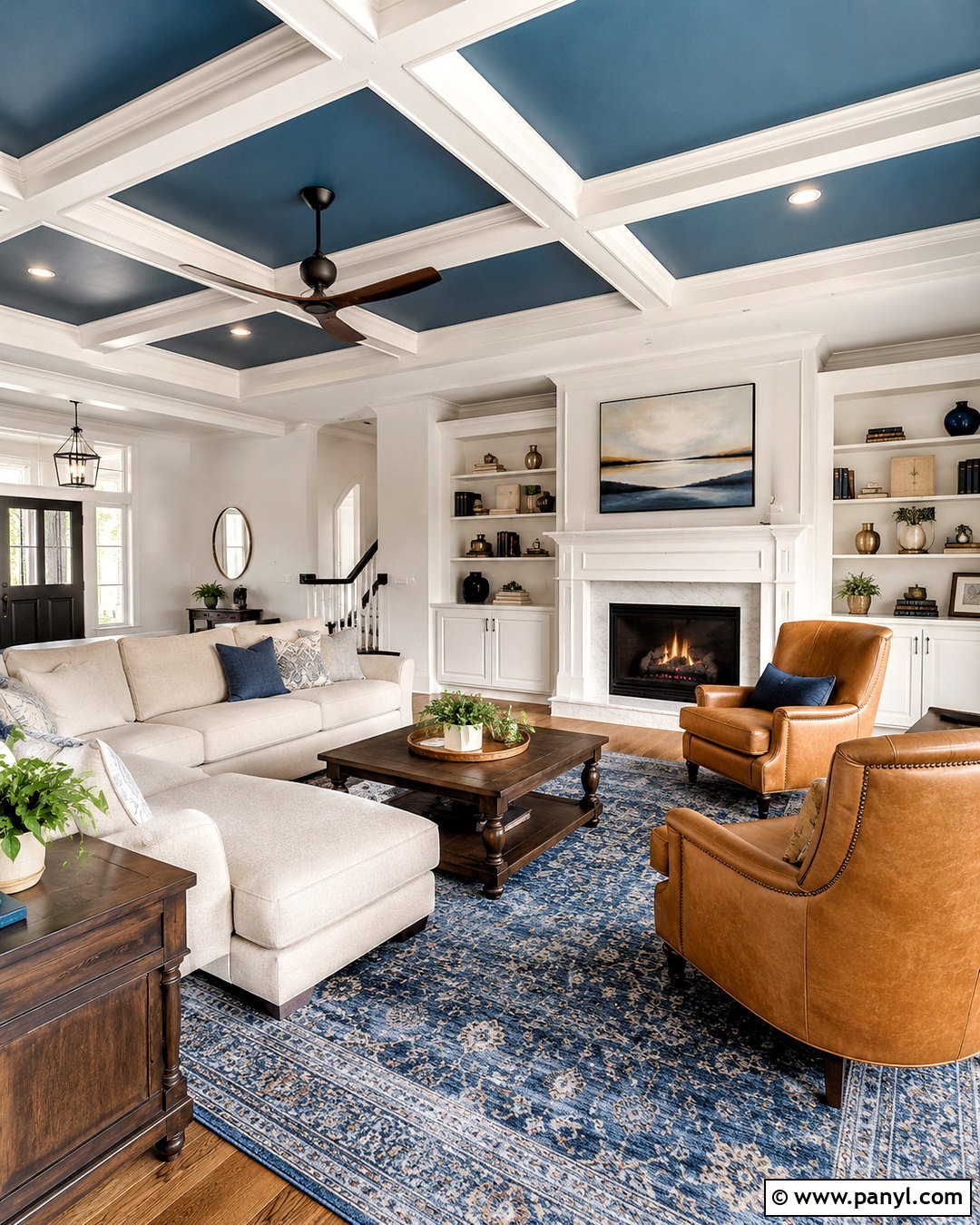 Blue Coffered Ceiling Living Room - 20 White Walls With Blue Ceiling Ideas