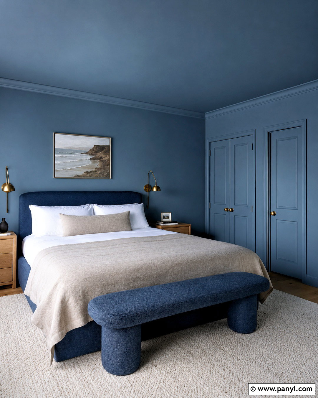 Blue Color Drenched Bedroom - 35 Wall Paint Bedroom Ideas