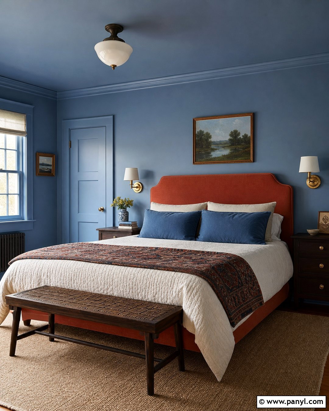 Blue Color Drenched Bedroom - 50 blue walls