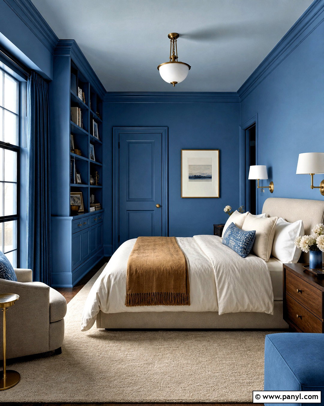 Blue Color Drenched Bedroom With Matching Trim - 20 blue trim bedroom ideas