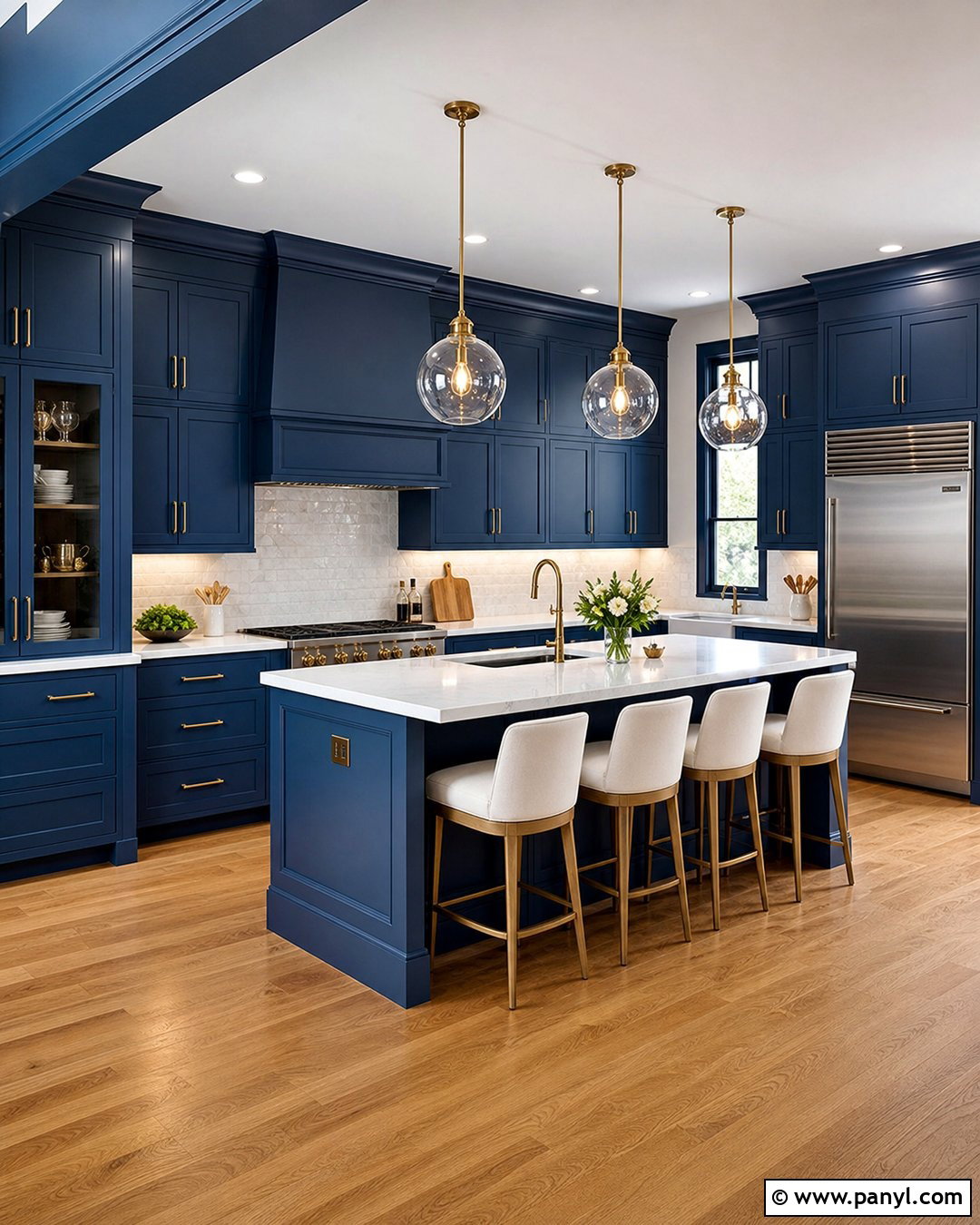 Blue Color Drenched Kitchen Walls - 45 blue kitchen walls