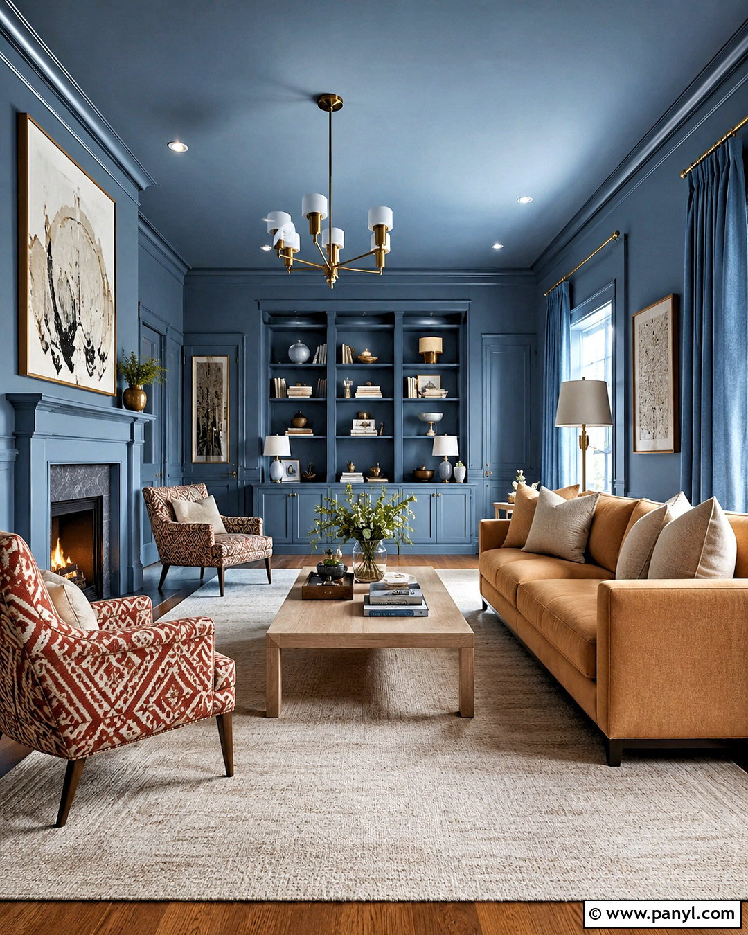 Blue Color Drenched Living Room - 20 blue wall living room ideas