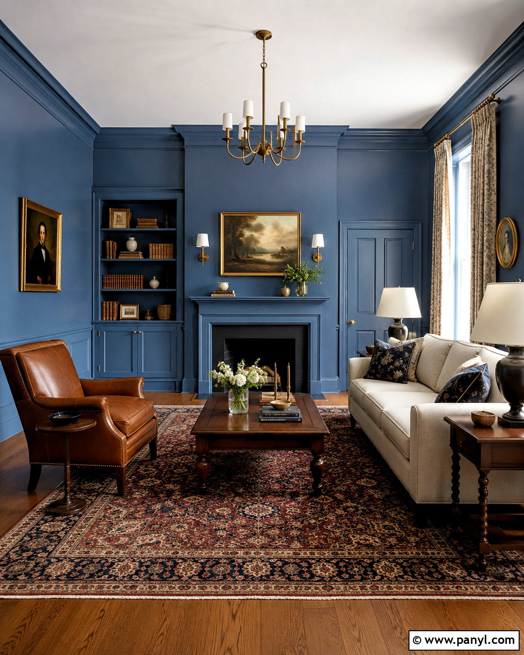 Blue Color Drenched Living Room - 40 blue wall paint ideas