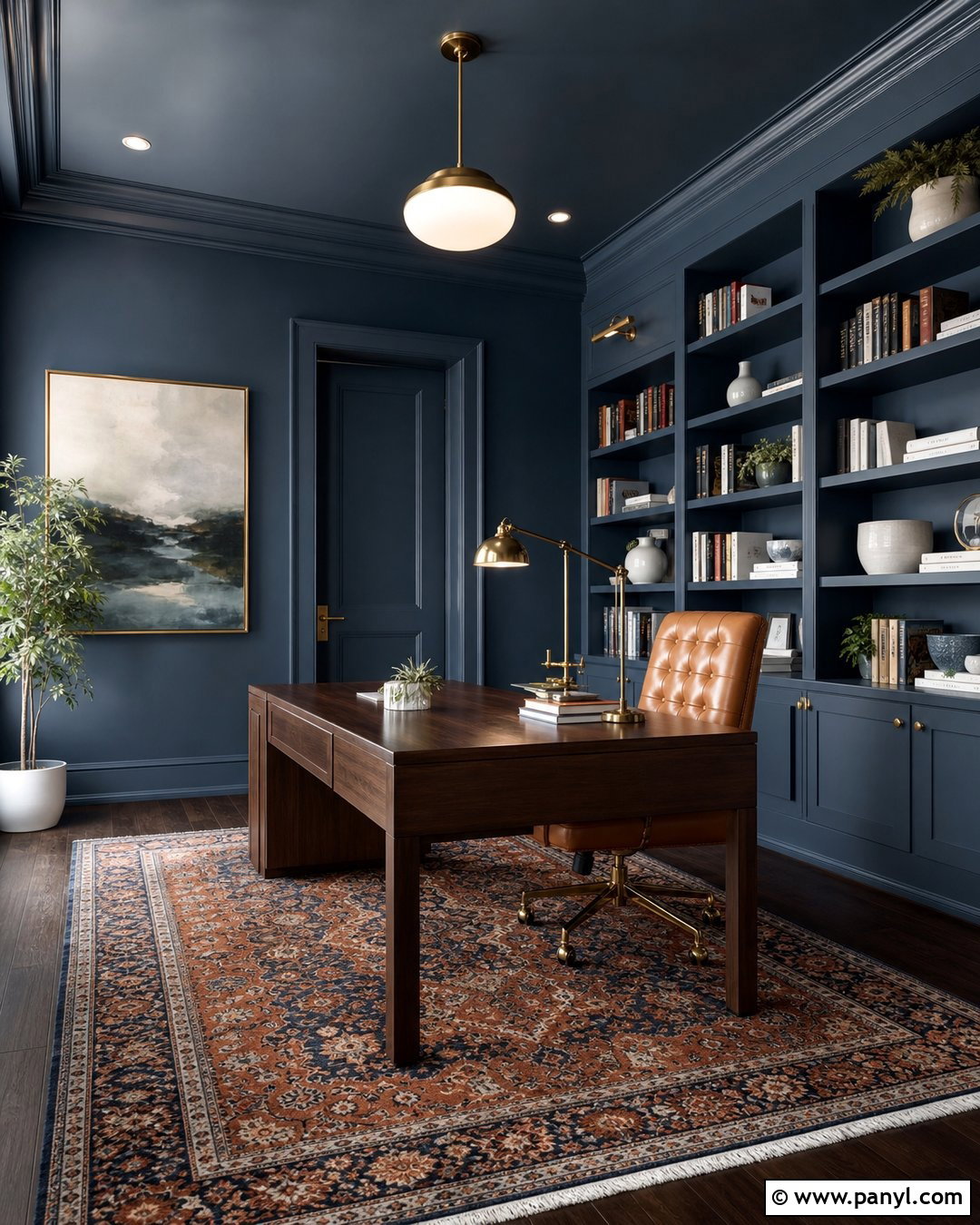 Blue Color Drenched Office - 50 paint ideas for walls