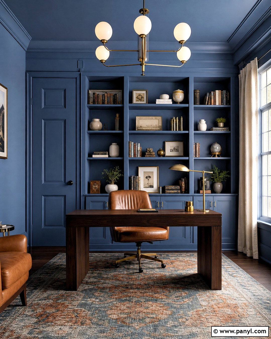 Blue Color Drenched Study - 20 room wall painting ideas