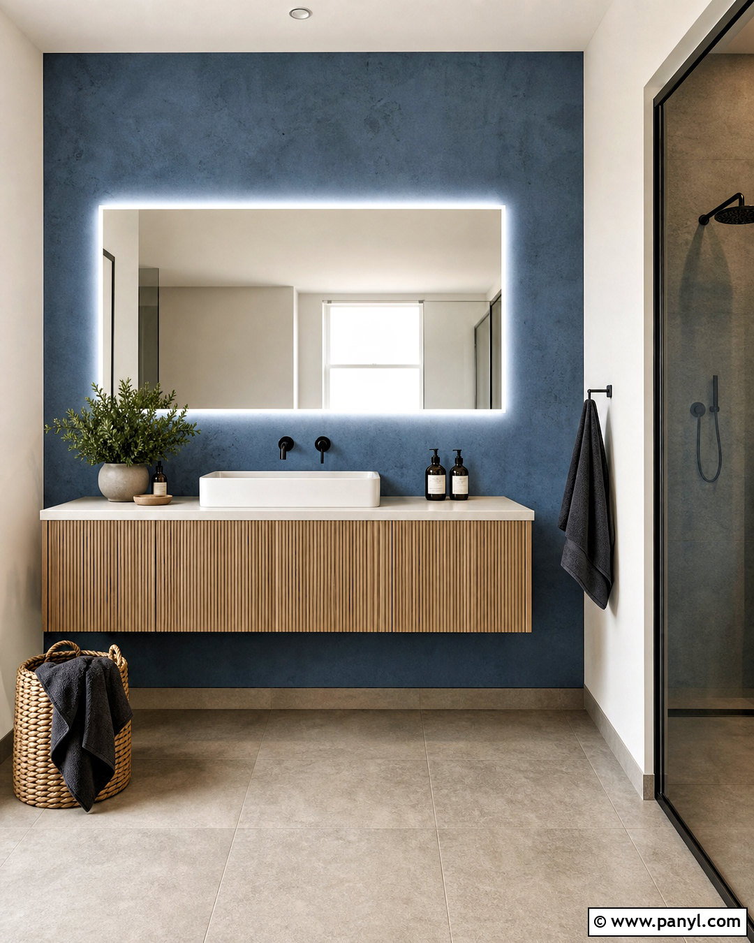 Blue Concrete Bathroom Accent Wall - 20 blue accent wall bathroom ideas