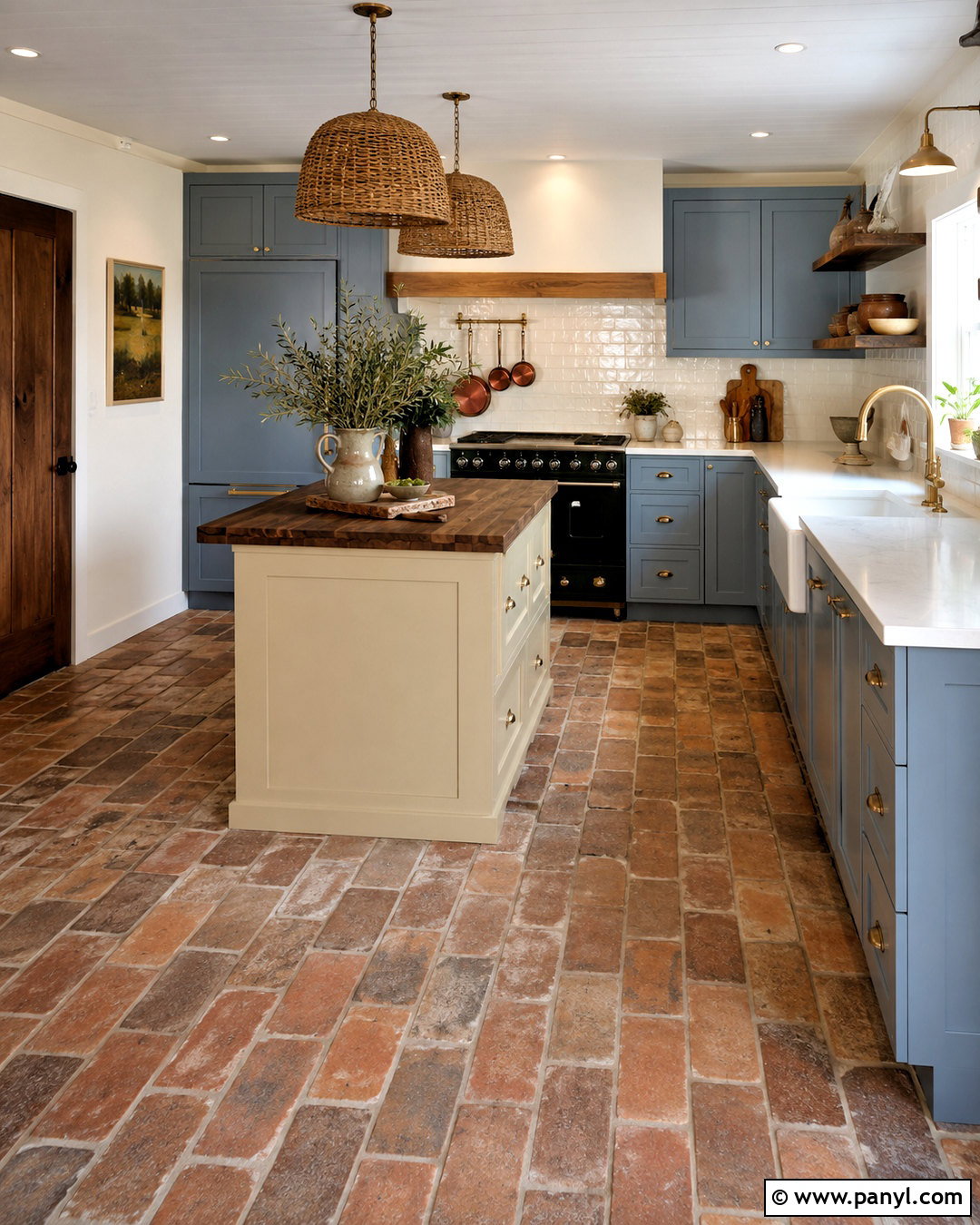 Blue Cottage Kitchen With Brick Floor - 20 blue cottage kitchen ideas