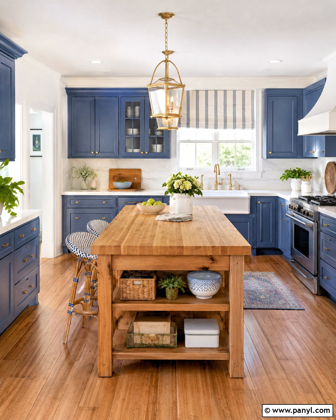 Blue Cottage Kitchen With Butcher Block Island - 20 blue cottage kitchen ideas