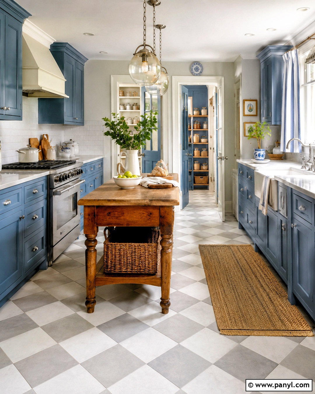 Blue Cottage Kitchen With Checkerboard Floor - 20 blue cottage kitchen ideas