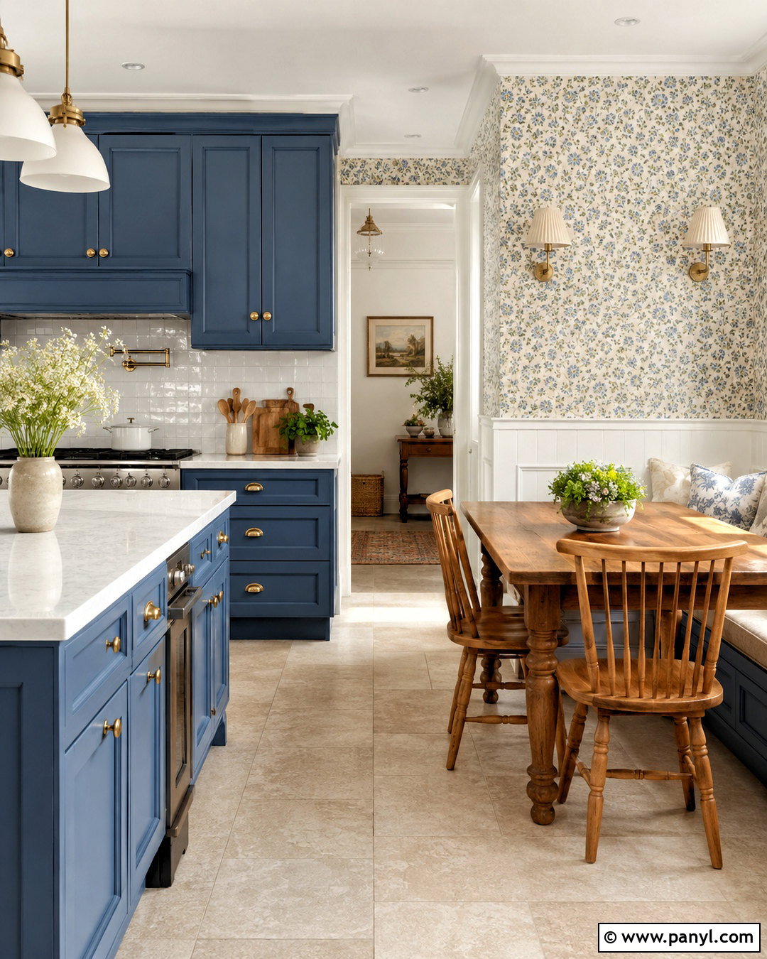 Blue Cottage Kitchen With Floral Wallpaper - 20 blue cottage kitchen ideas