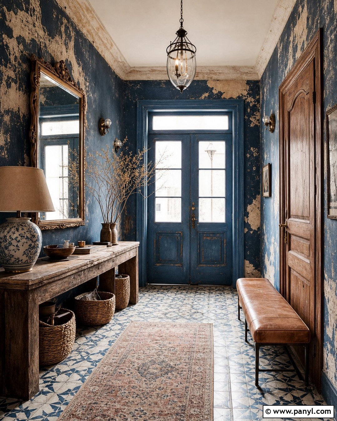 Blue Decayed Entryway - 20 Blue Wall Decayed Room Ideas