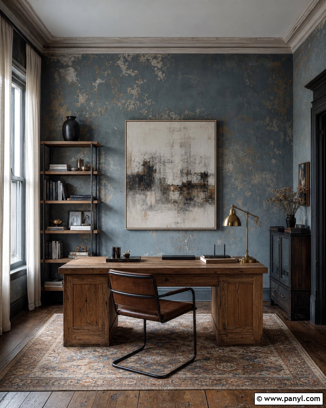 Blue Decayed Home Office - 20 Blue Wall Decayed Room Ideas