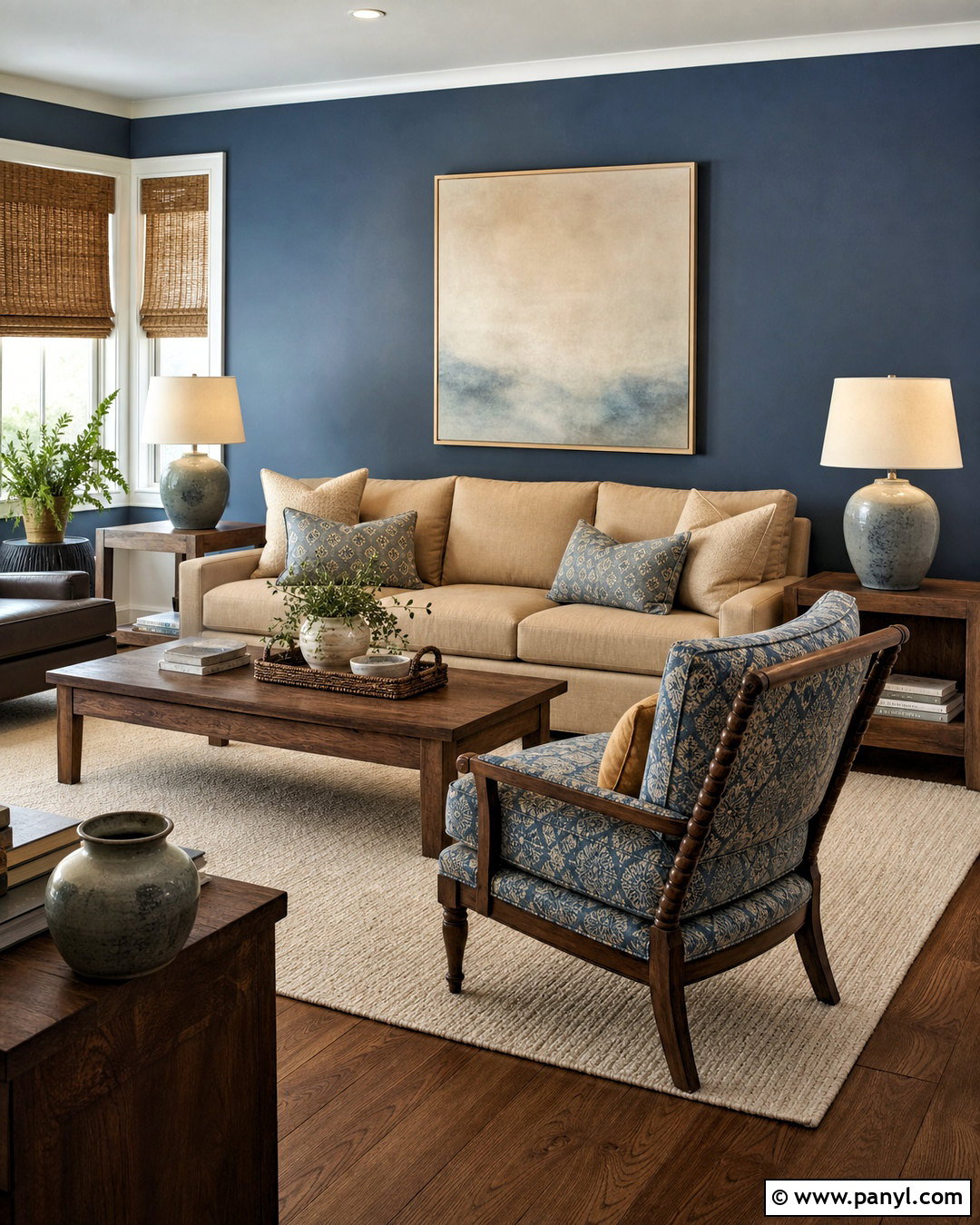 Blue Feature Wall With Beige Sofa - 20 blue feature wall living room ideas