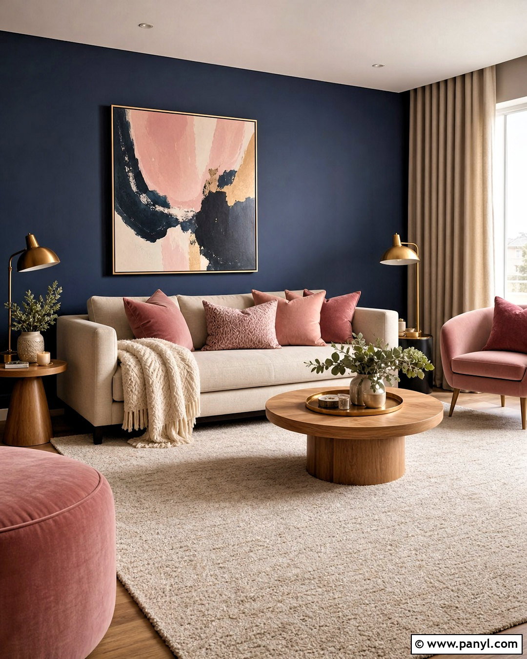 Blue Feature Wall With Blush Pink Accents - 20 blue feature wall living room ideas
