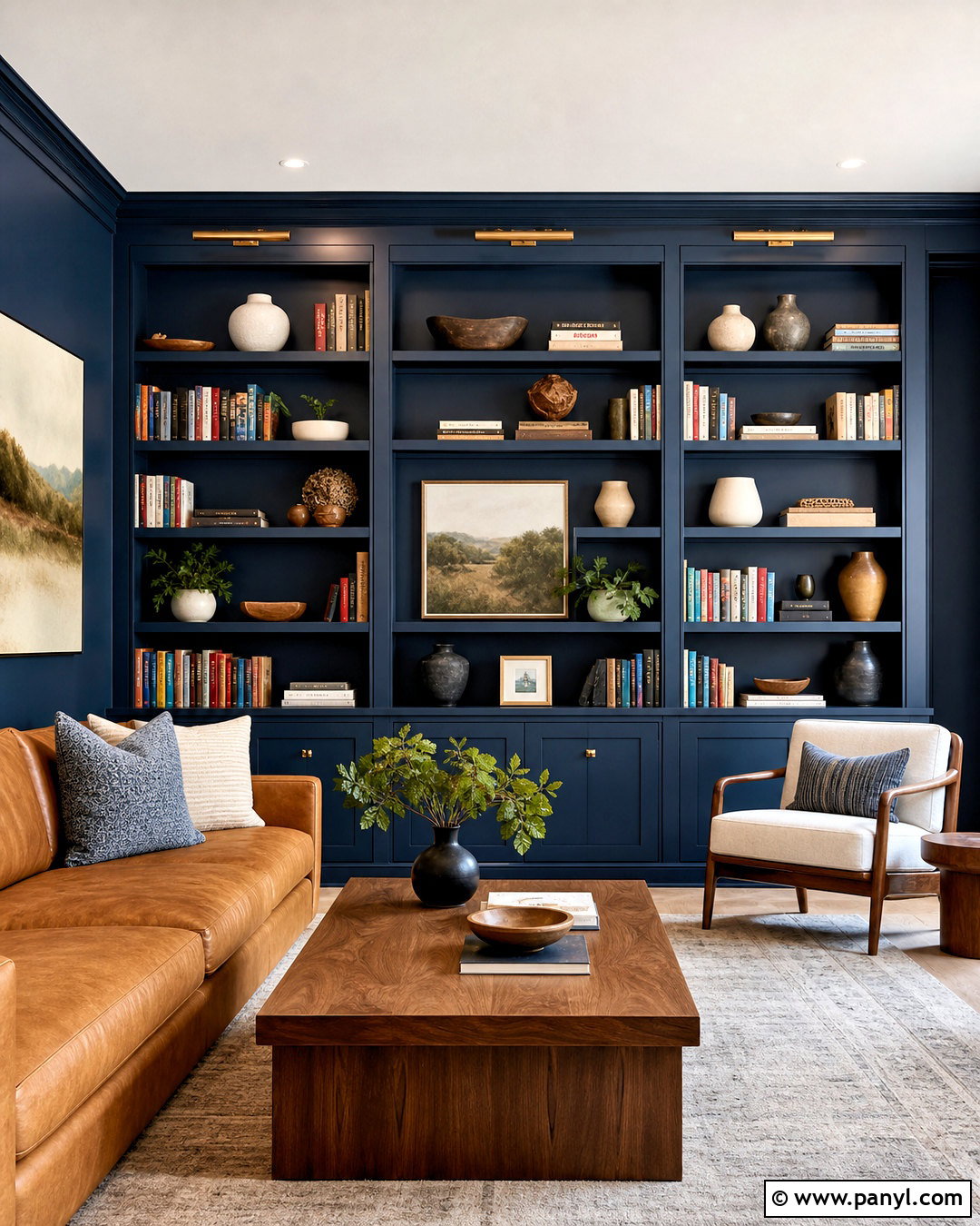 Blue Feature Wall With Built In Shelves - 20 blue feature wall living room ideas