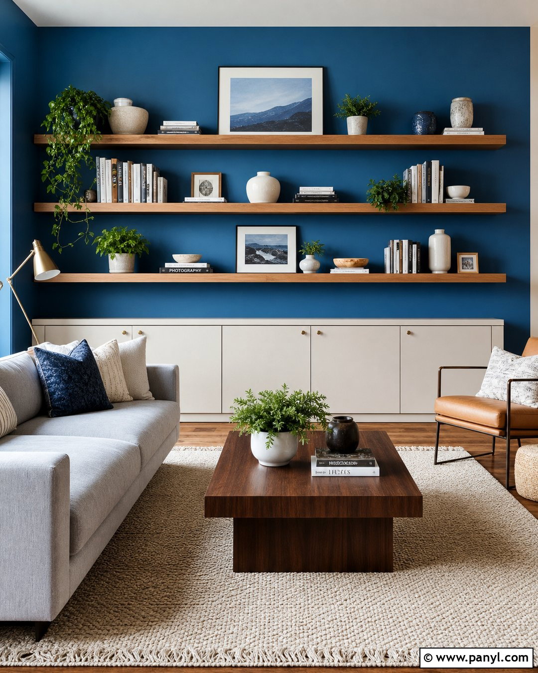 Blue Feature Wall With Floating Shelves - 35 blue feature wall ideas