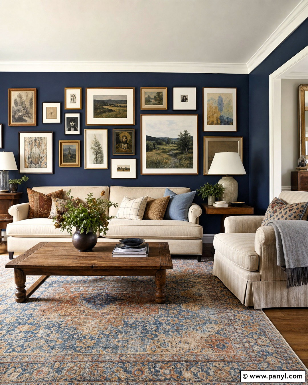 Blue Feature Wall With Gallery Art - 20 blue feature wall living room ideas