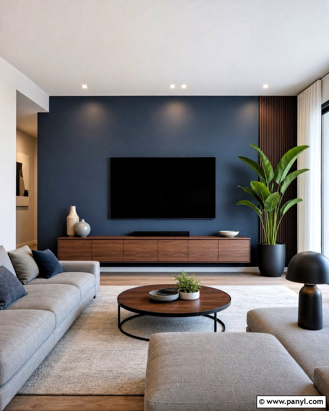 Blue Feature Wall With TV - 20 blue feature wall living room ideas