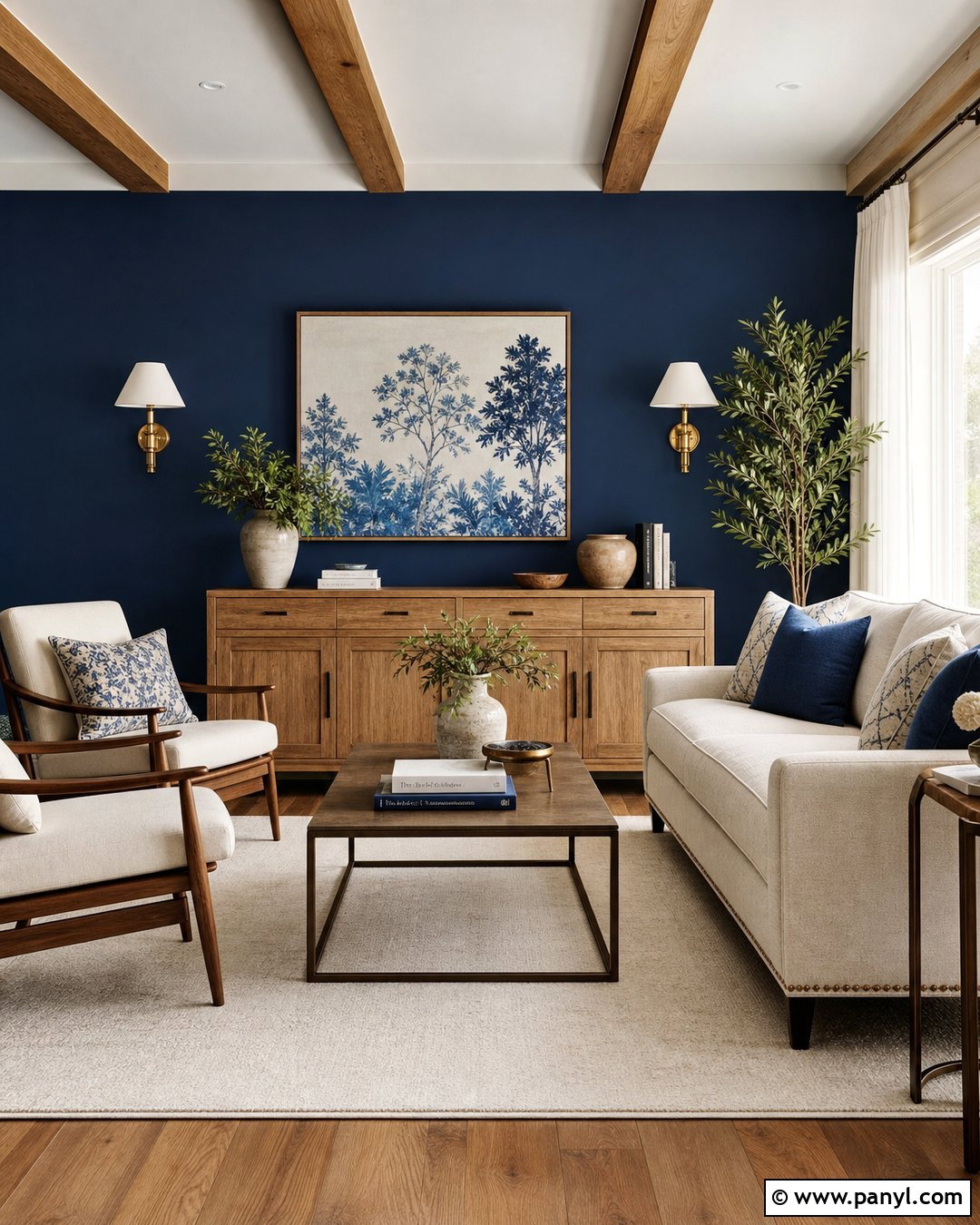 Blue Feature Wall With Warm Wood Accents - 35 blue feature wall ideas