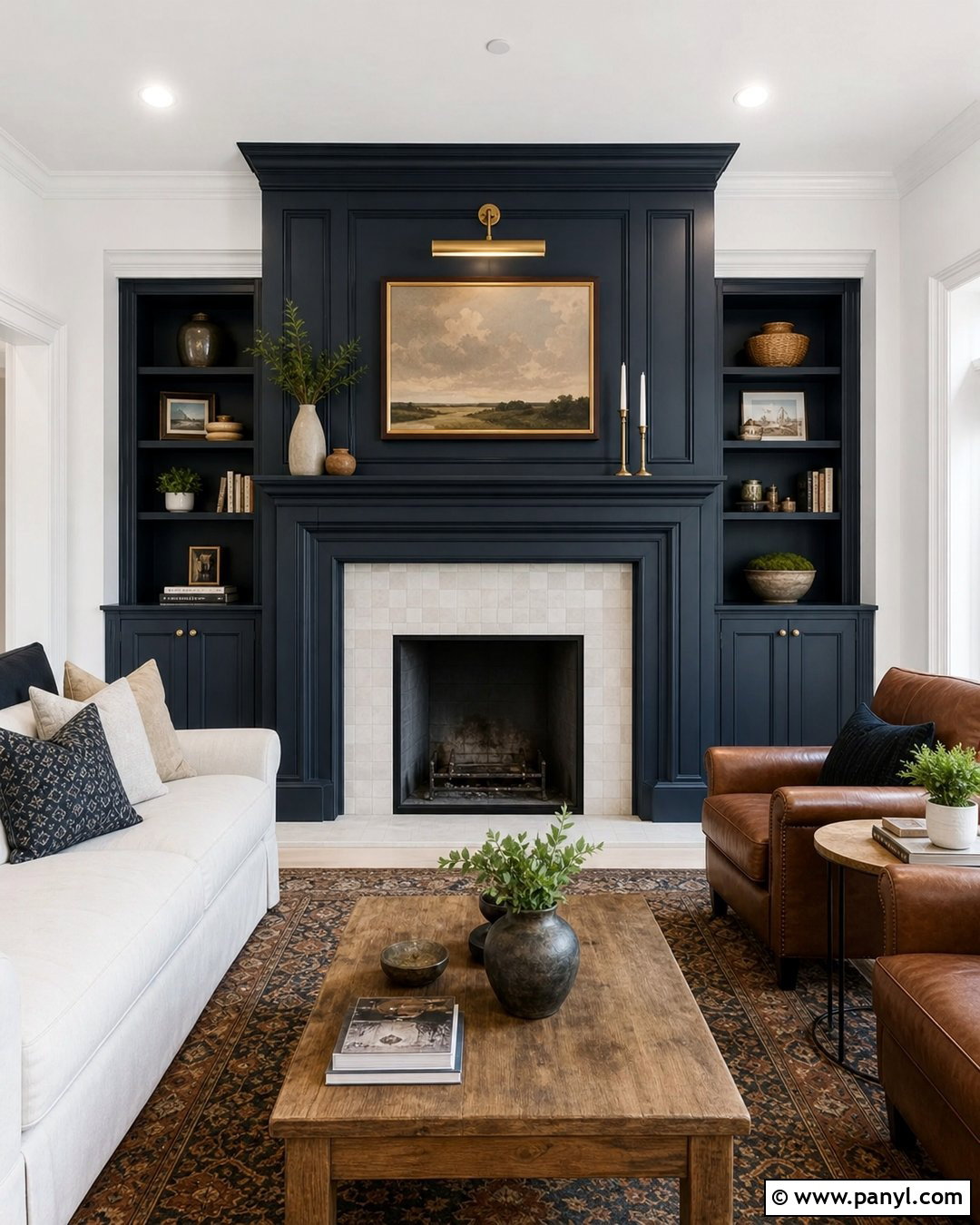 Blue Fireplace Trim - 35 Blue Trim White Walls