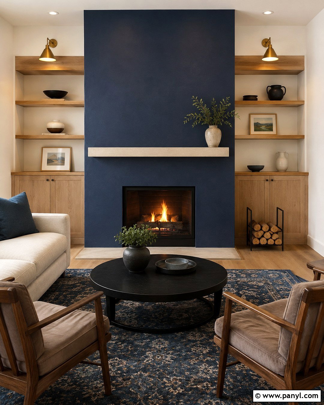 Blue Fireplace Wall Lounge Room - 20 Blue Wall Lounge Room Ideas