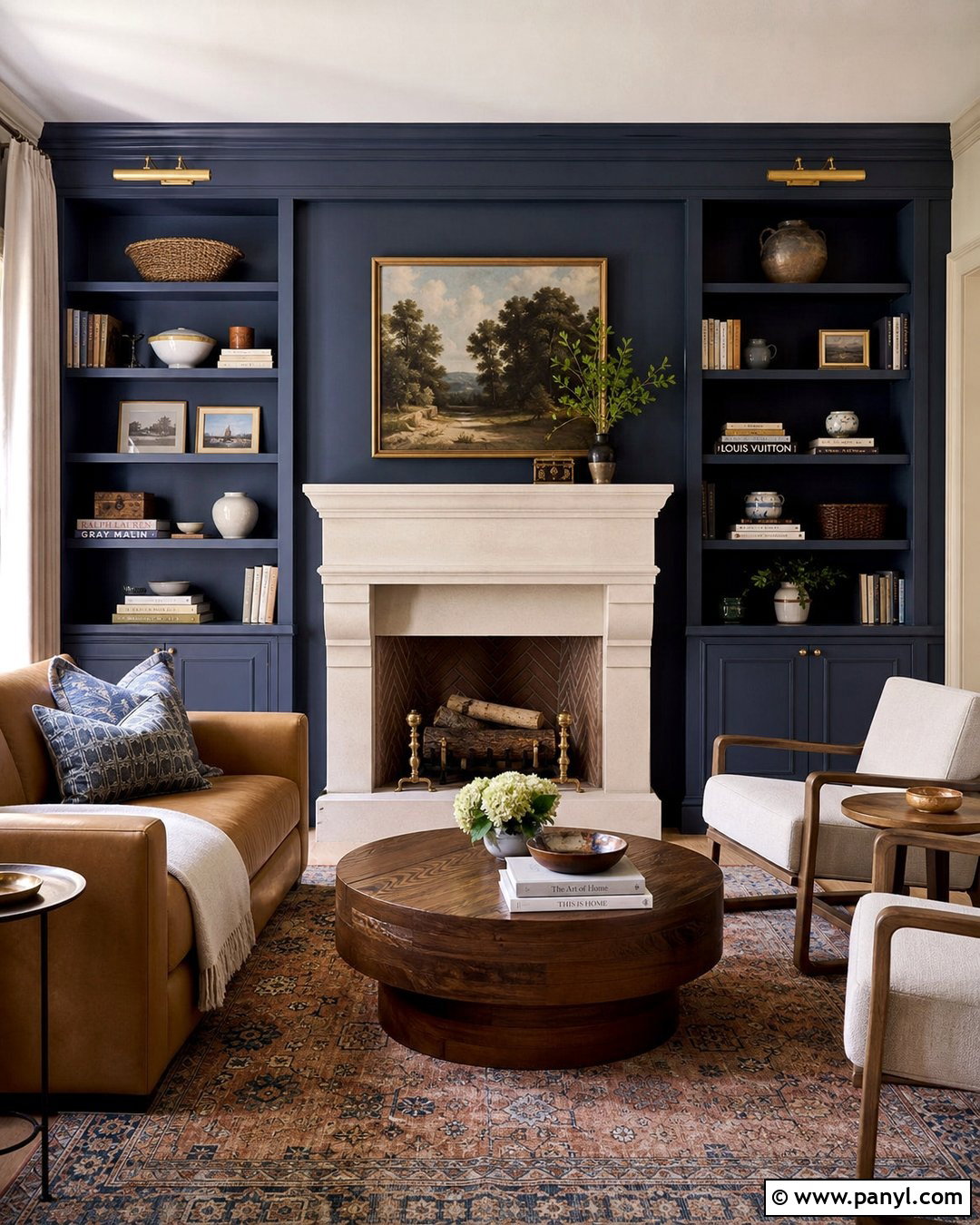 Blue Fireplace Wall With Bookshelves - 30 blue fireplace wall ideas
