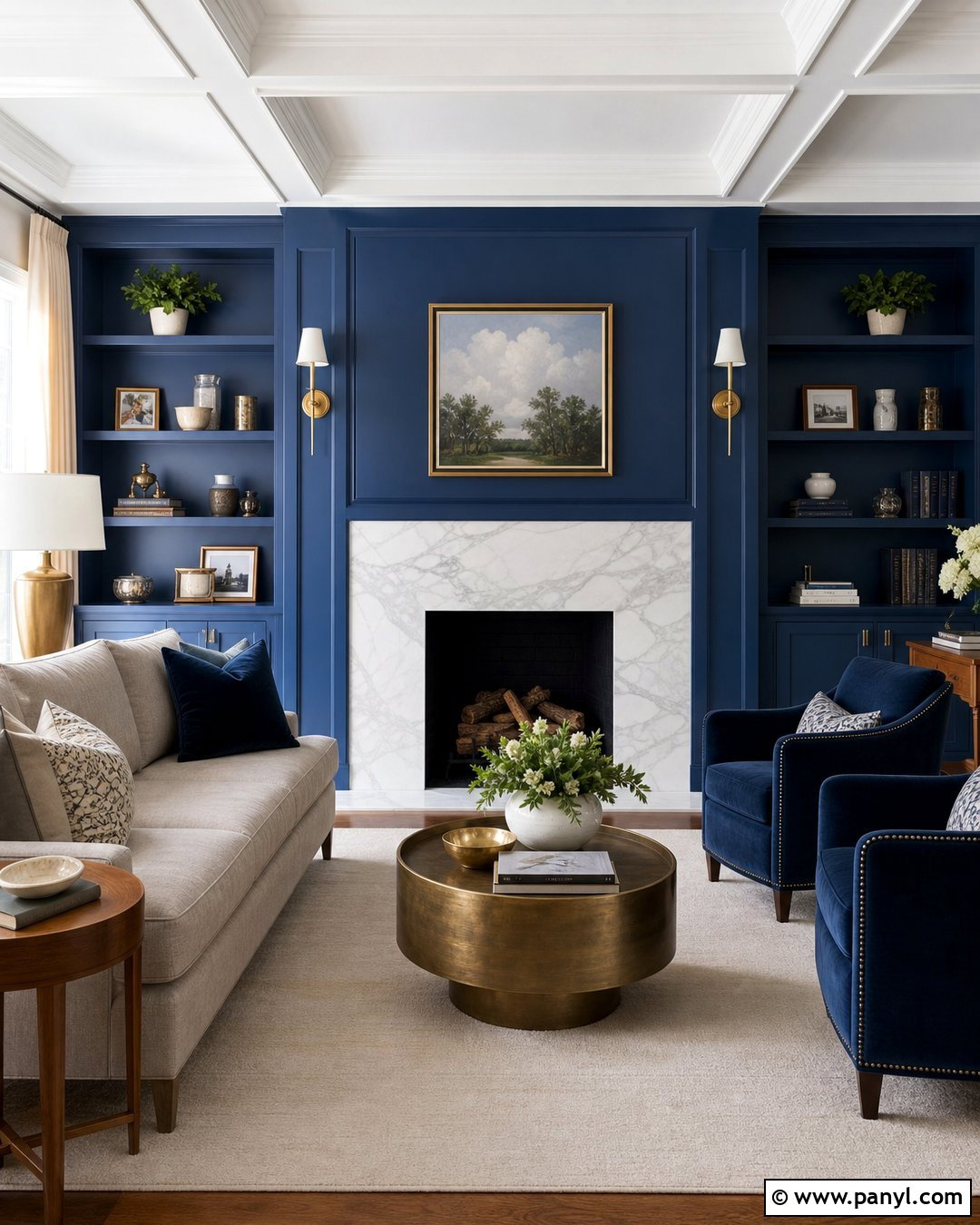 Blue Fireplace Wall With Marble Surround - 30 blue fireplace wall ideas
