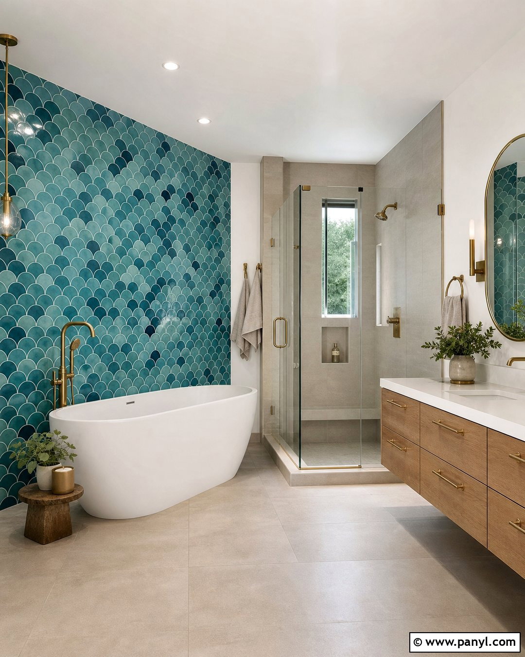 Blue Fish Scale Mosaic Wall - 20 Modern Bathroom With Blue Mosaic Wall Ideas
