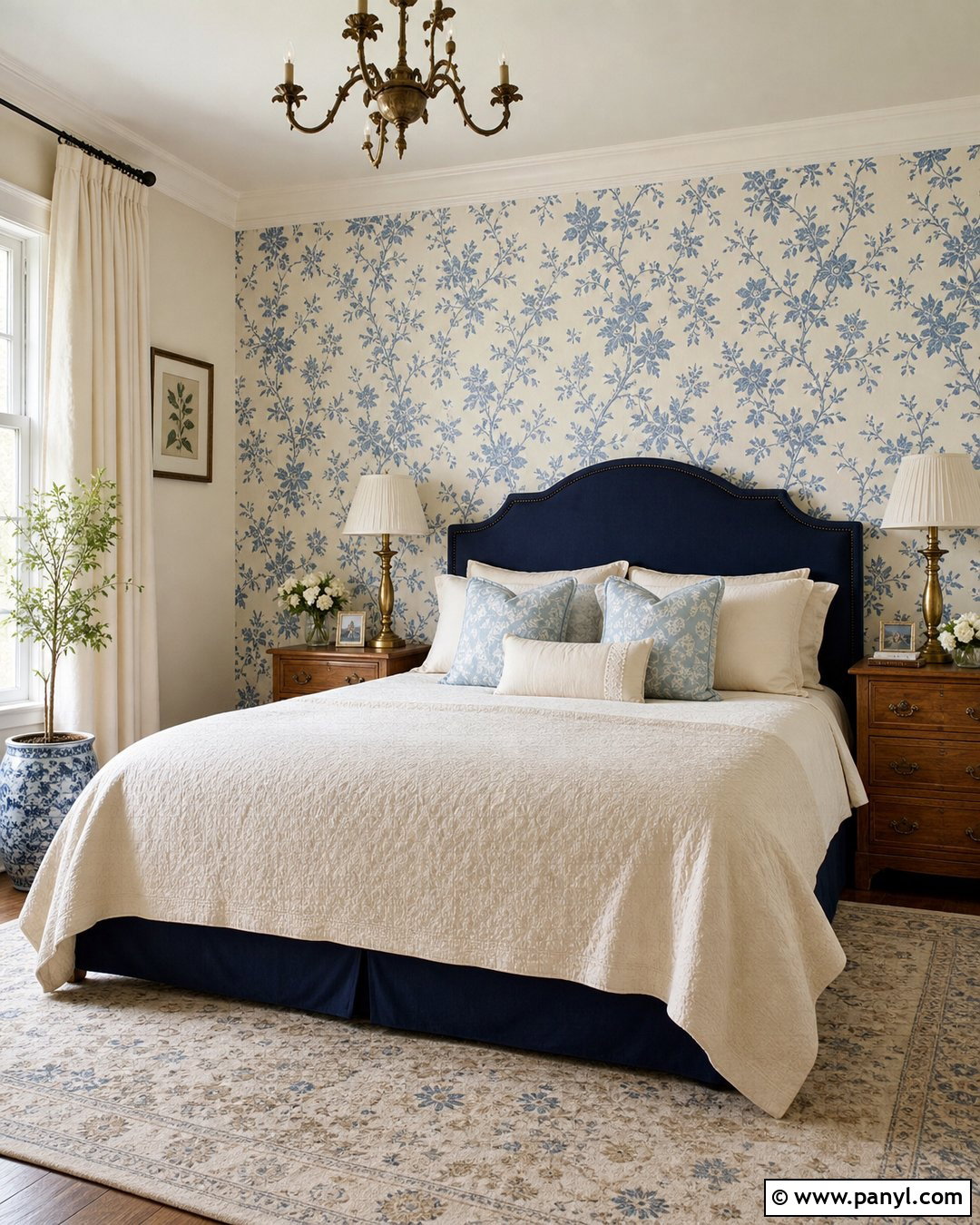 Blue Floral Accent Wall Bedroom - 20 Cream Walls With Blue Accent Wall Ideas