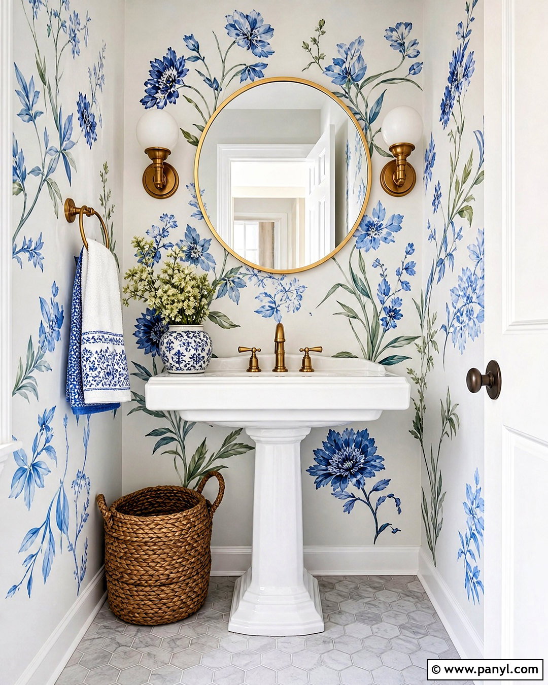 Blue Floral Wall Decals For Powder Room - 20 floral wall decals