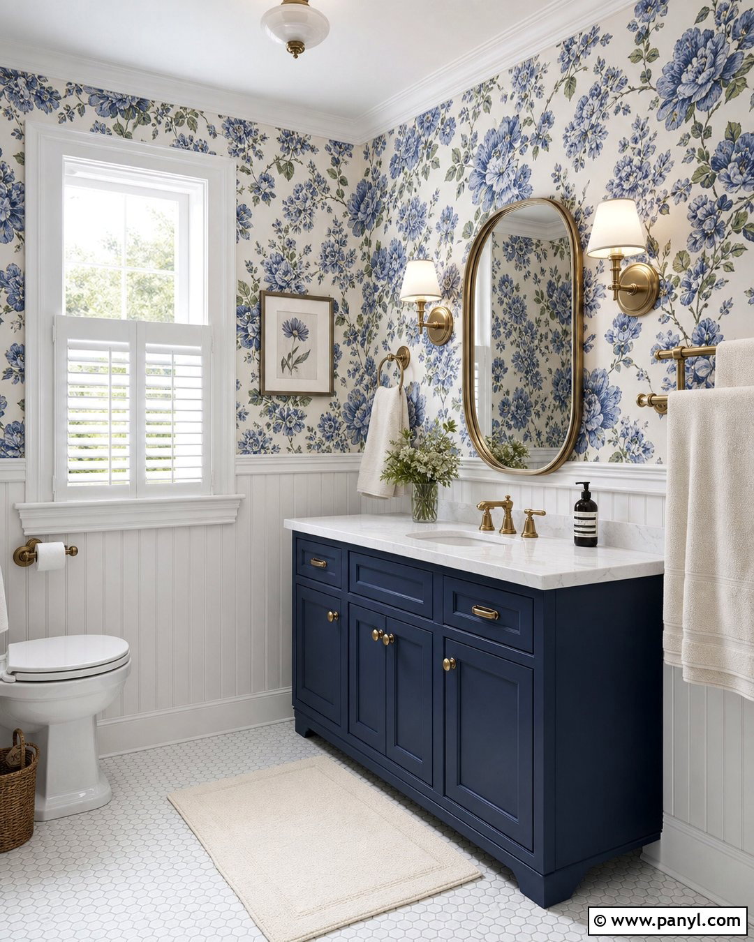 Blue Floral Wallpaper Bathroom Walls - 35 Blue Bathroom Walls