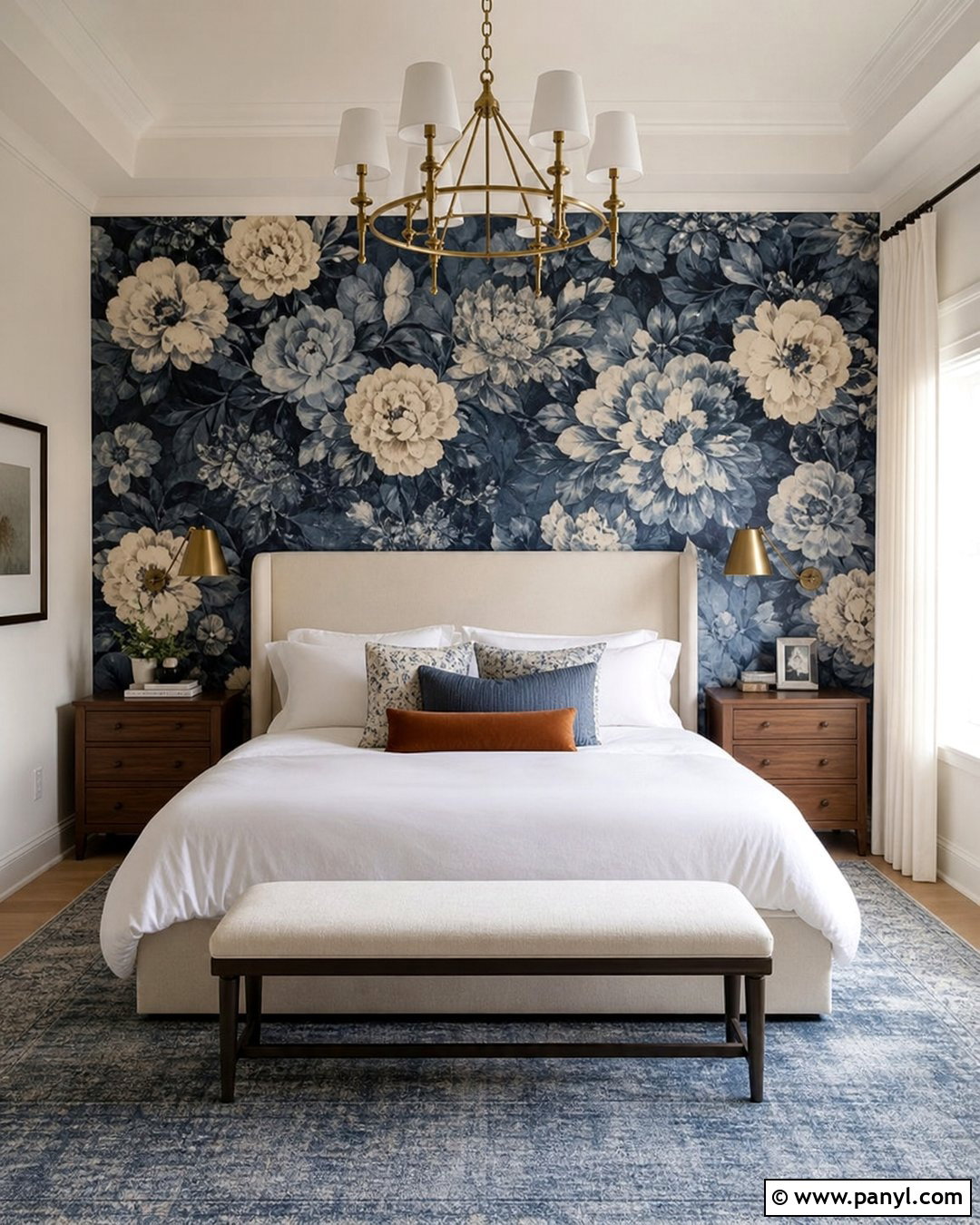 Blue Floral Wallpaper Feature Wall - 35 blue feature wall ideas