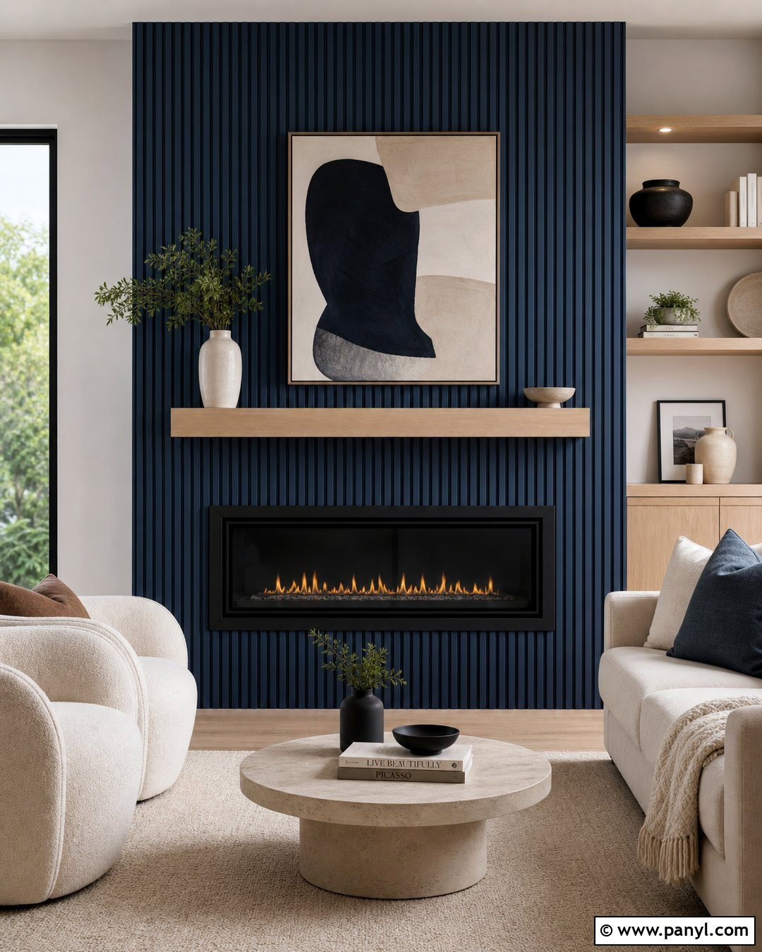 Blue Fluted Fireplace Wall - 30 blue fireplace wall ideas