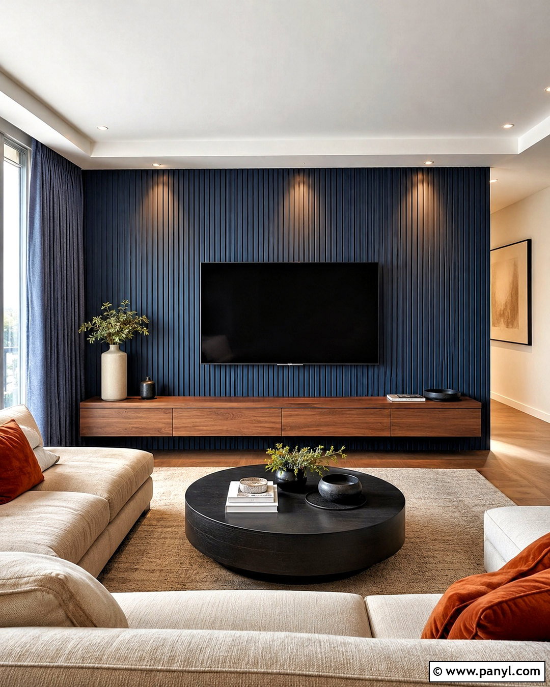 Blue Fluted Wall Panelling TV Room - 20 blue wall panelling ideas