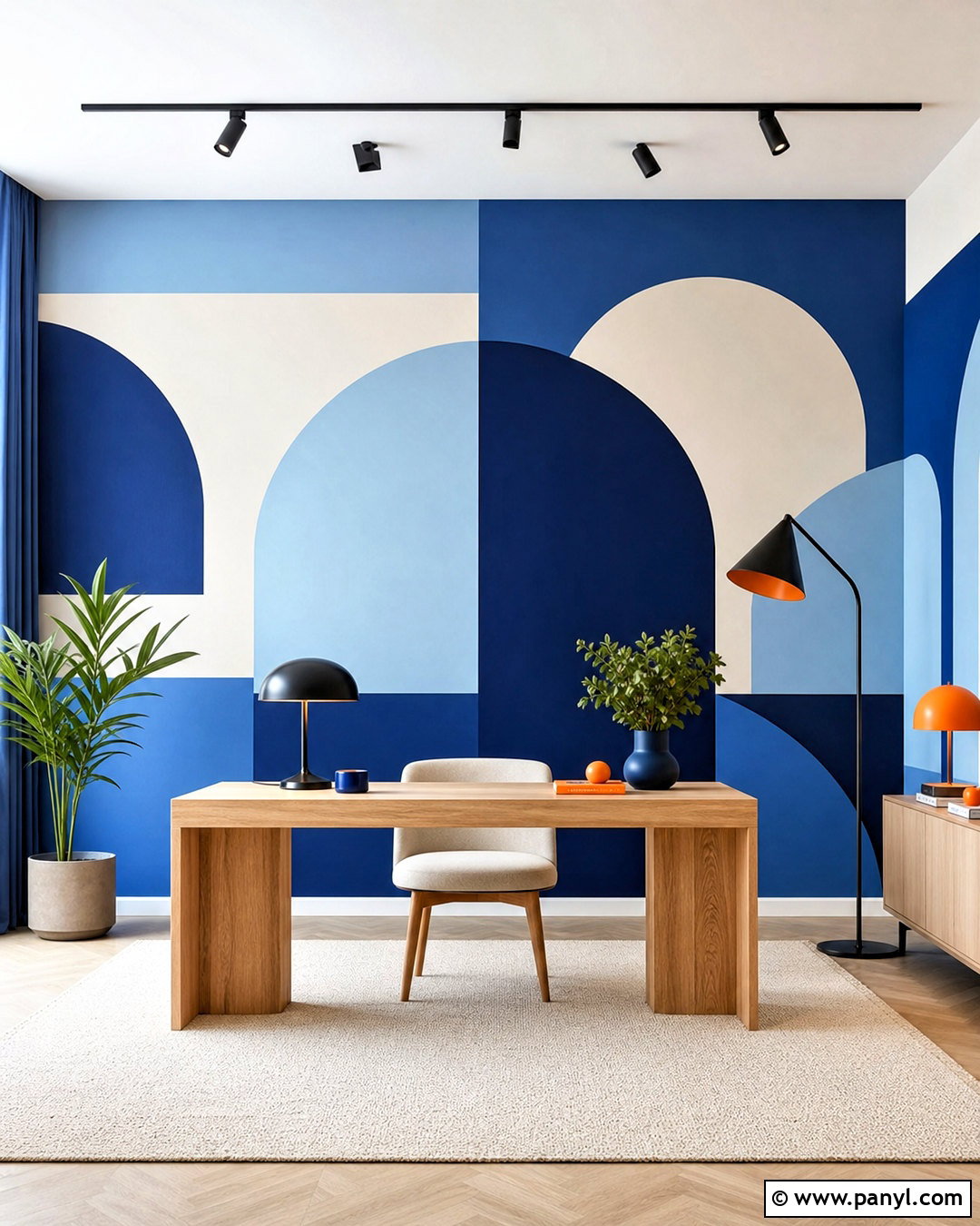 Blue Geometric Accent Wall - 20 blue wall design ideas