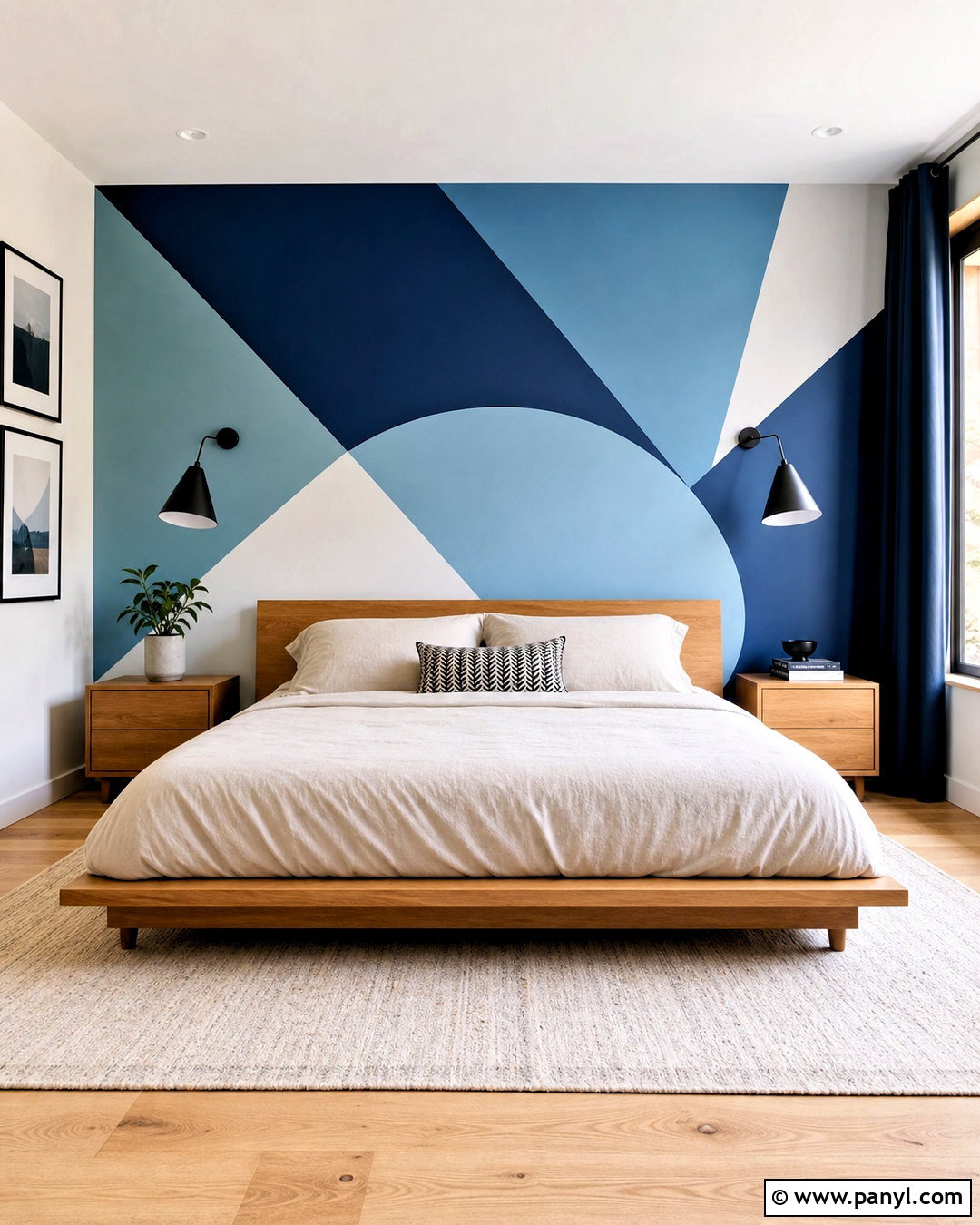 Blue Geometric Accent Wall - 20 blue wall painting ideas