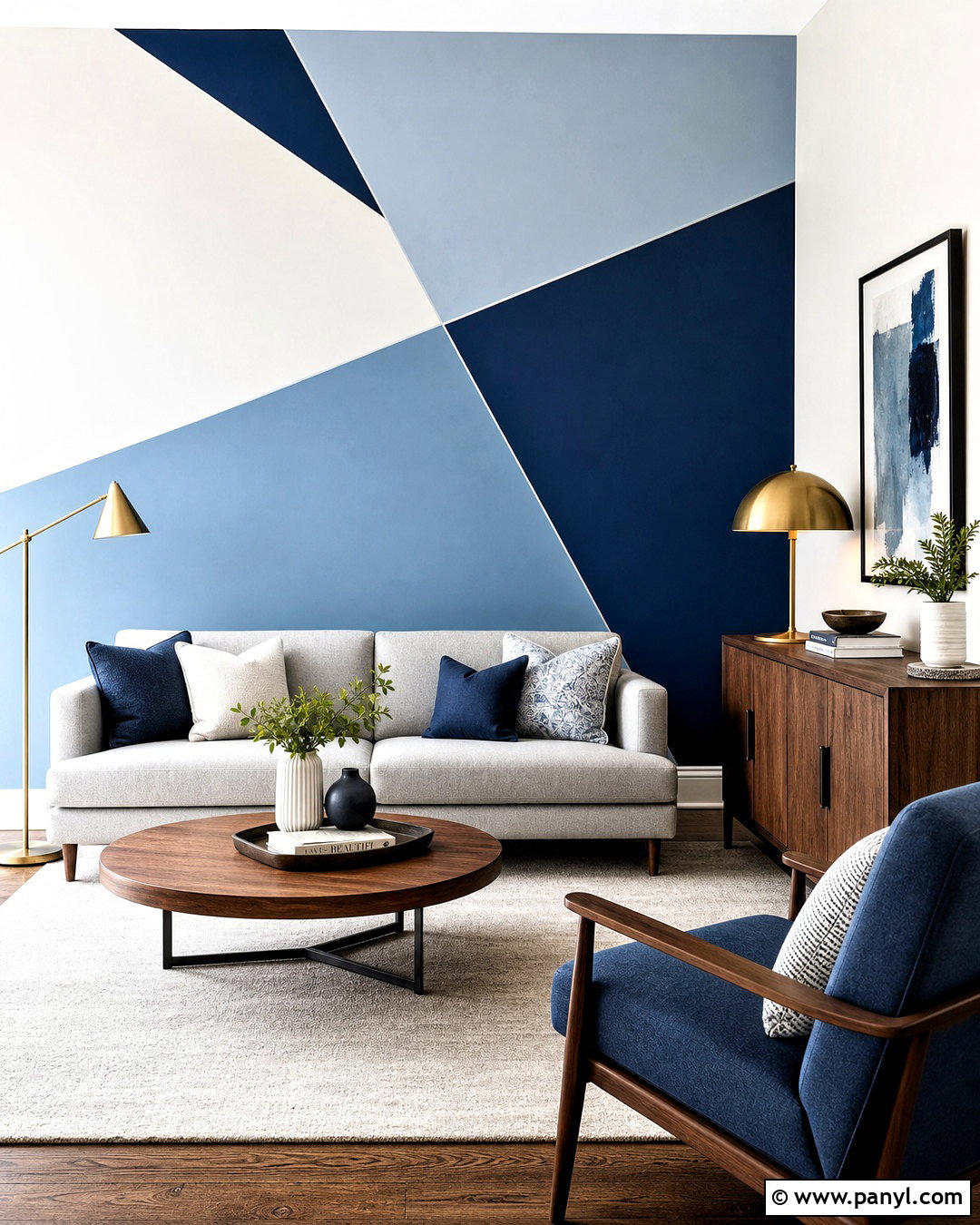 Blue Geometric Accent Wall - 20 wall geometric painting ideas
